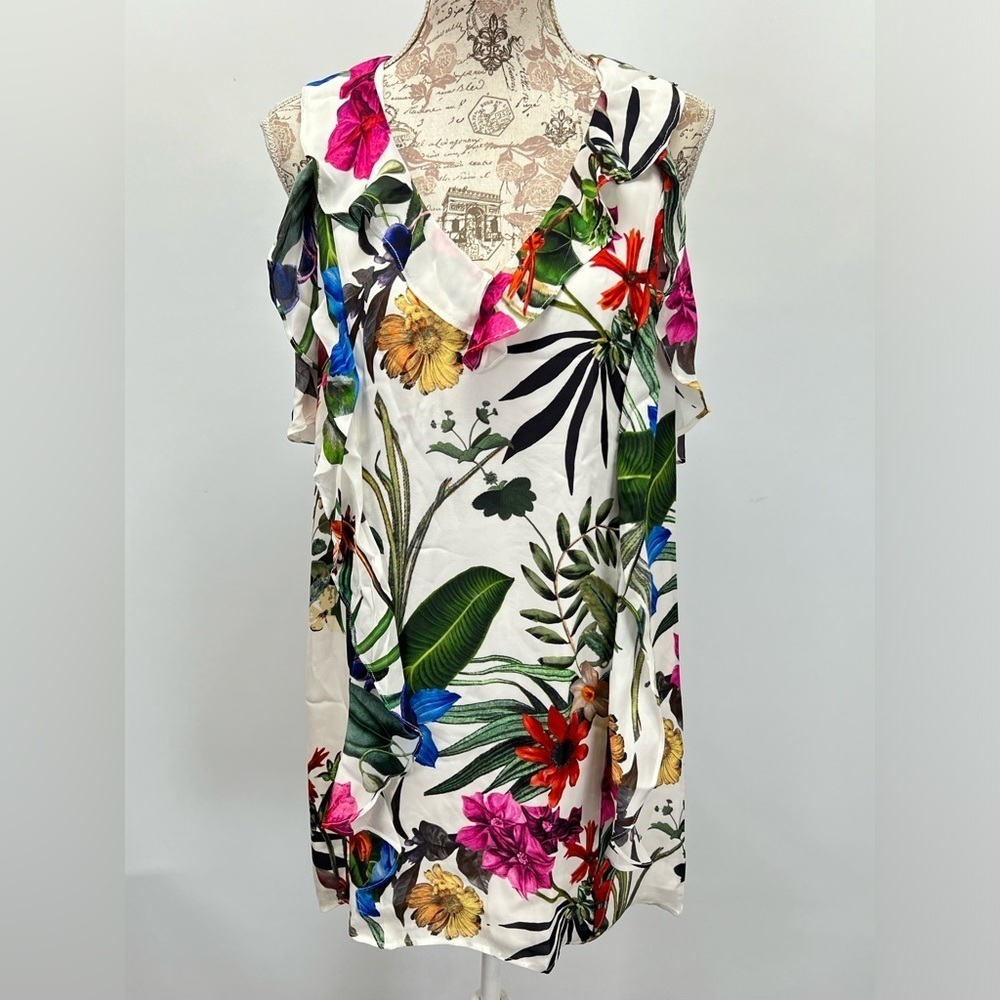 🛍️PARKER White floral cold shoulder mini dress size S.‎